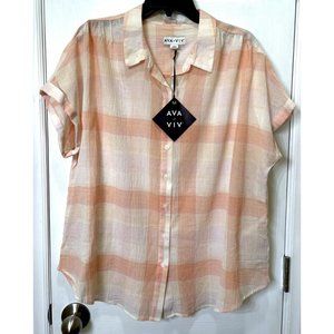 Ava & Viv shirt 1X no gap button front cool  cotton cottage core new with tag